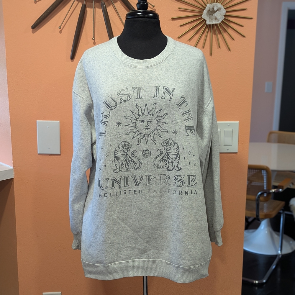 Hollister Whimsigoth M Gray Celestial Crew Sweatshirt Trust In The Universe - Picture 2 of 13